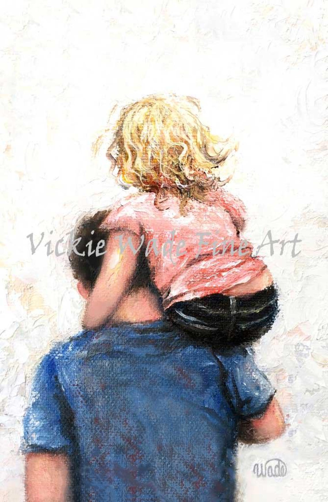 Dad Carrying His Little Blonde Daughter on His Shoulders Poster