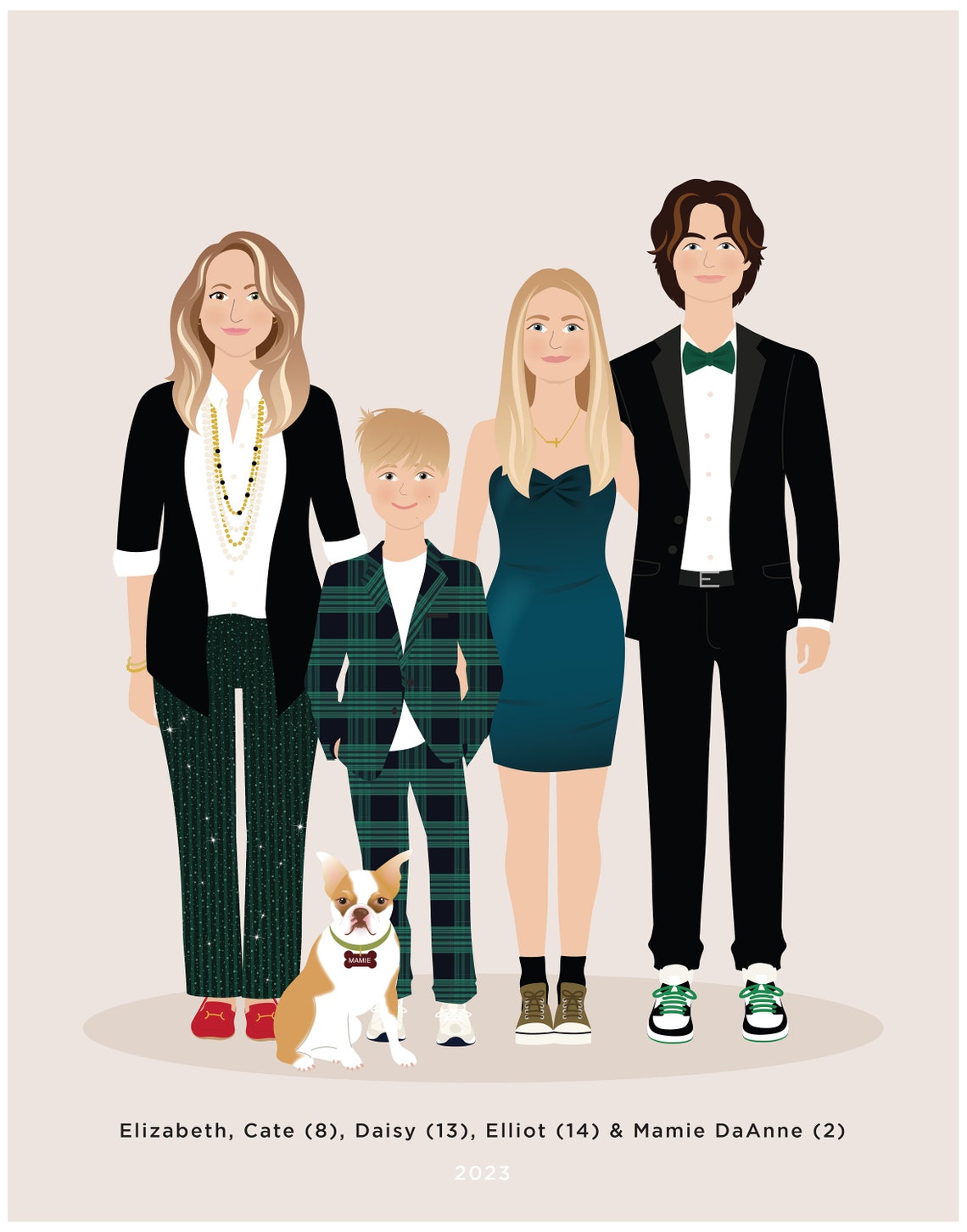 Custom Family Portrait, Christmas Gift
