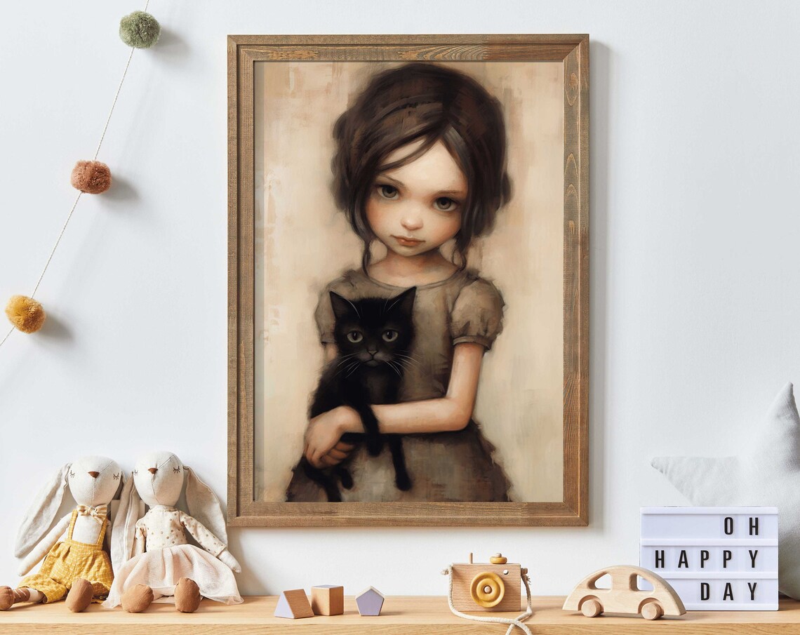 Vintage Cat Nursery Art Print, Whimsigoth Decor