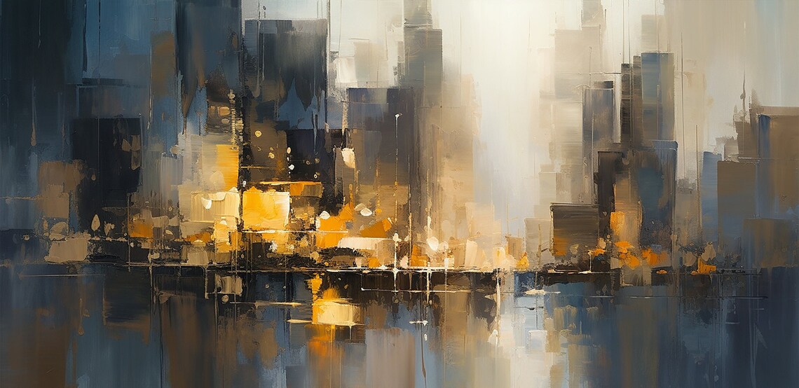 Abstract Cityscape Painting, New York Evening