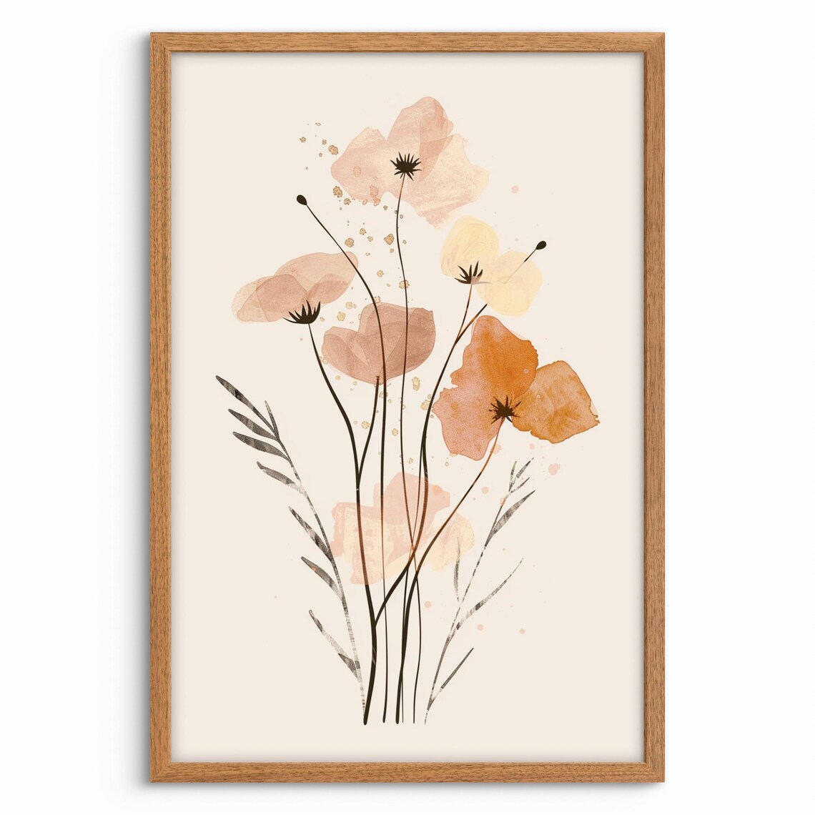 Soft Watercolor Poppies in Peach Minimalist Floral Art Poster