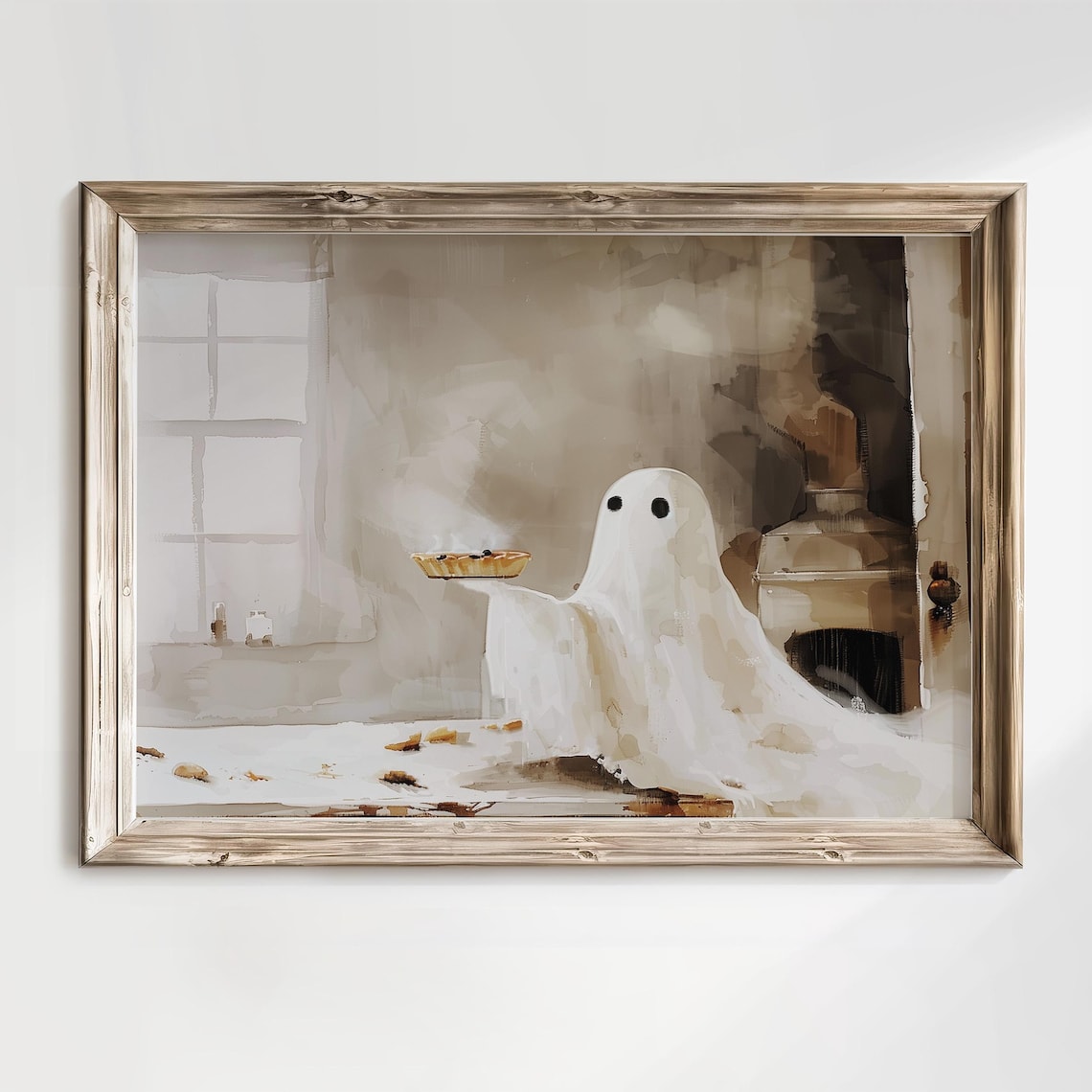 Ghost Baking A Pie, Whimsical Halloween Illustration