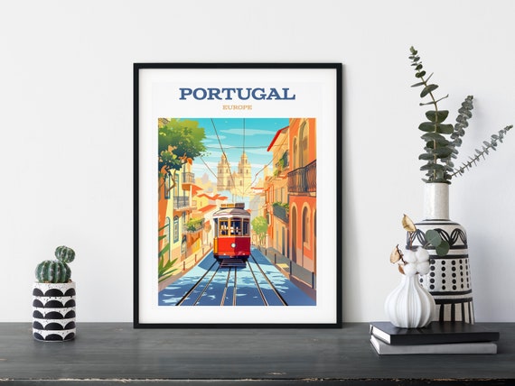 Portugal Europe Tram Retro Travel Poster Wall Art Various Sizes Instant Ai Gen Memories Gift