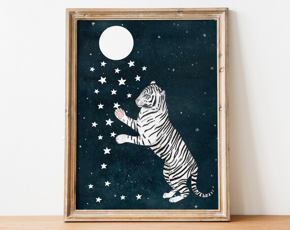Tiger Jungle Illustration Art Print, Safari Decor