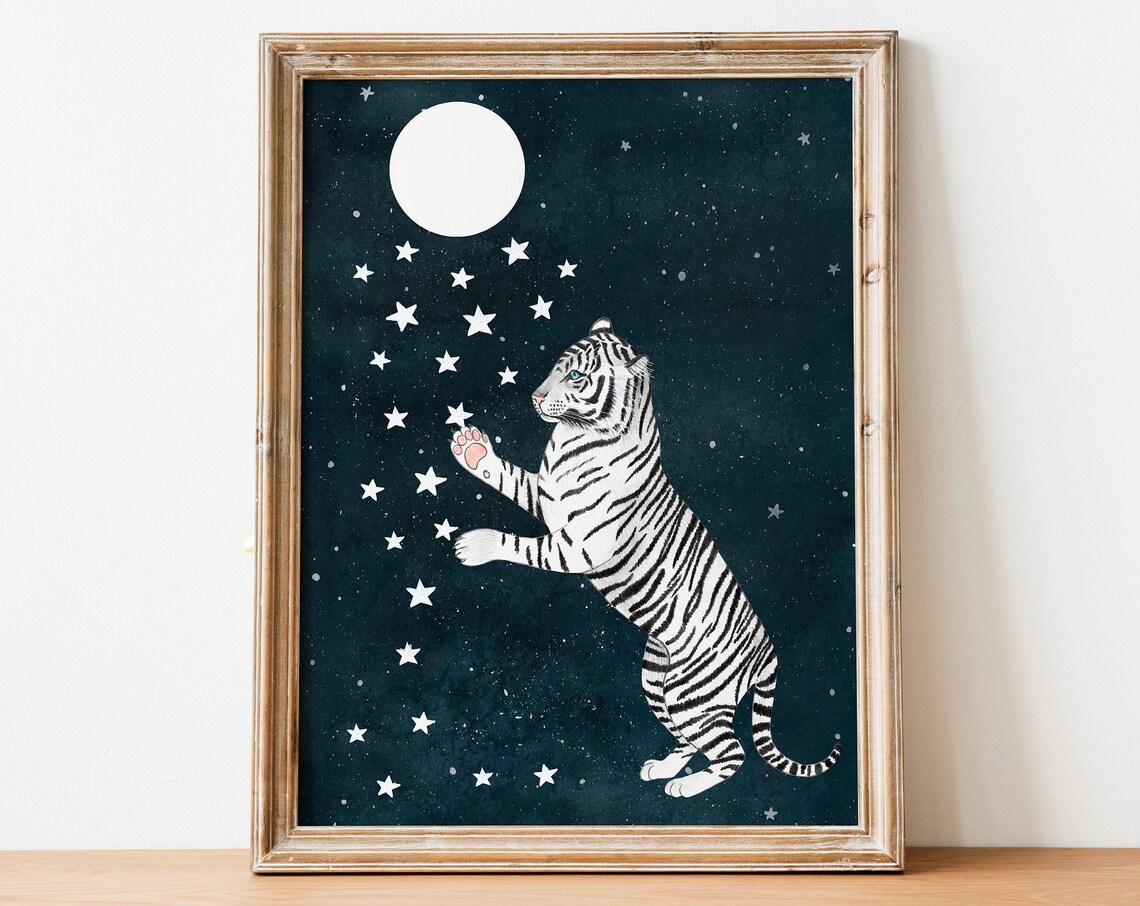 Tiger Jungle Illustration Art Print, Safari Decor