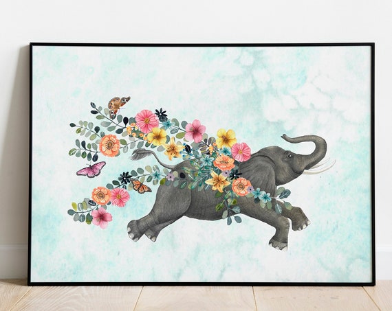 Elephant Safari Animal Art Print, Nursery Decor