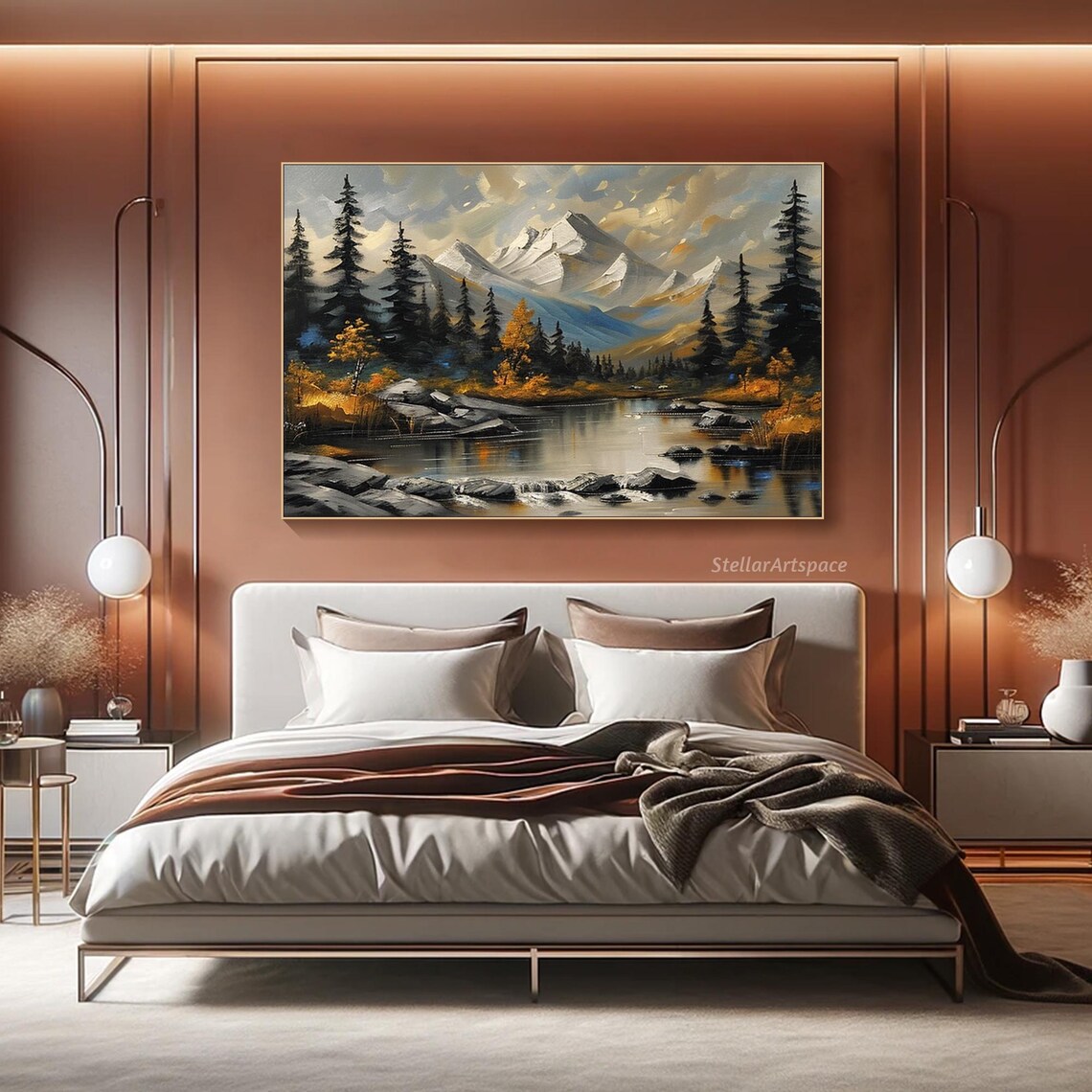Autumn Mountain Lake Pines Snow Peaks Golden Aspen Landscape Poster - Image 2