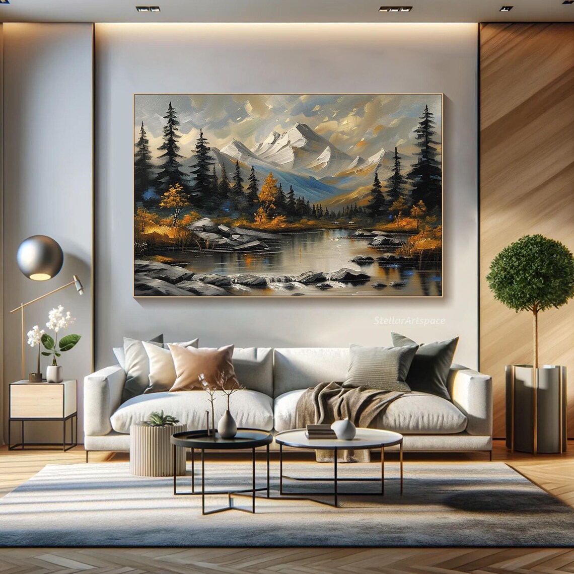 Autumn Mountain Lake Pines Snow Peaks Golden Aspen Landscape Poster - Image 4