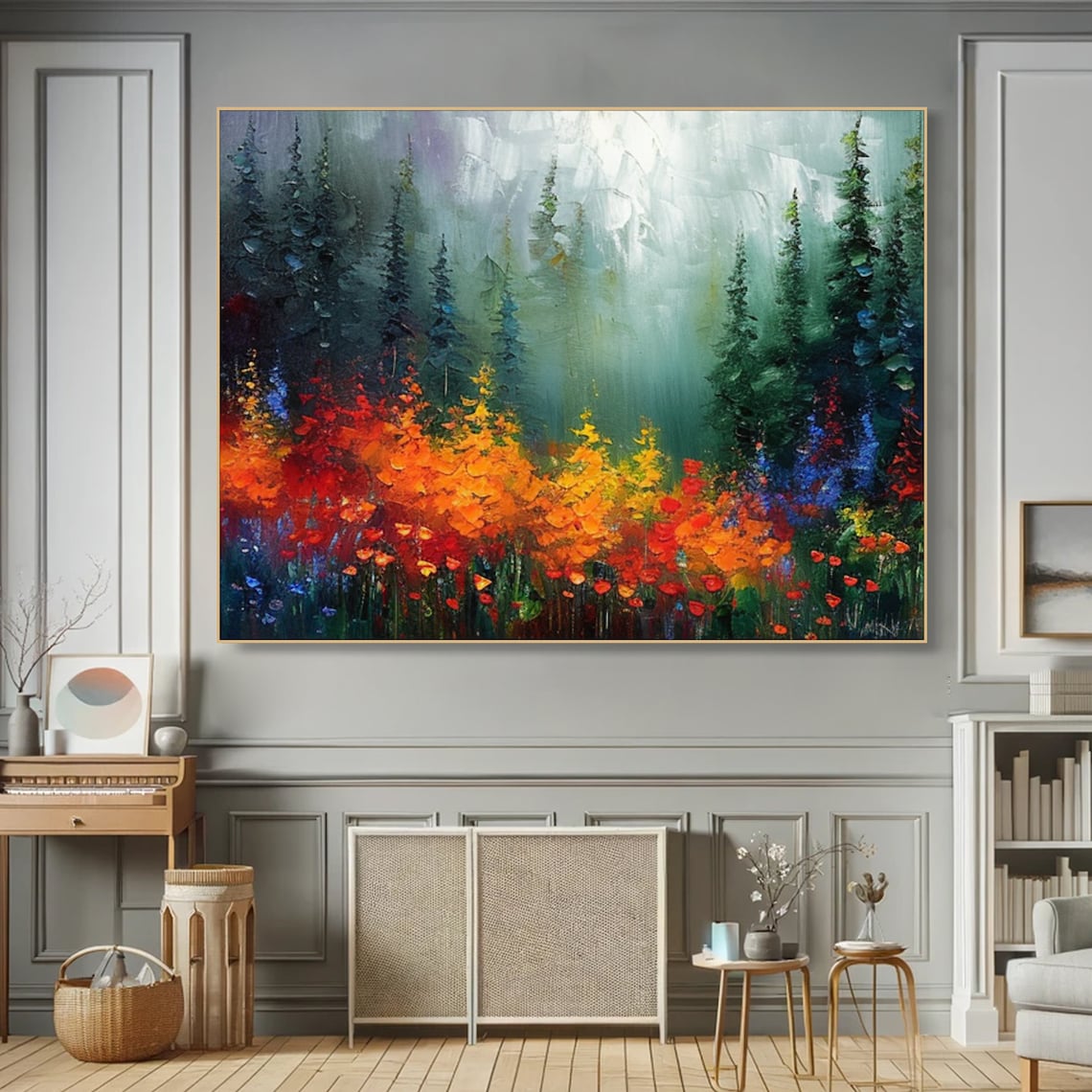 Impasto Textured Tree in Tranquil Forest Art Print - Image 2