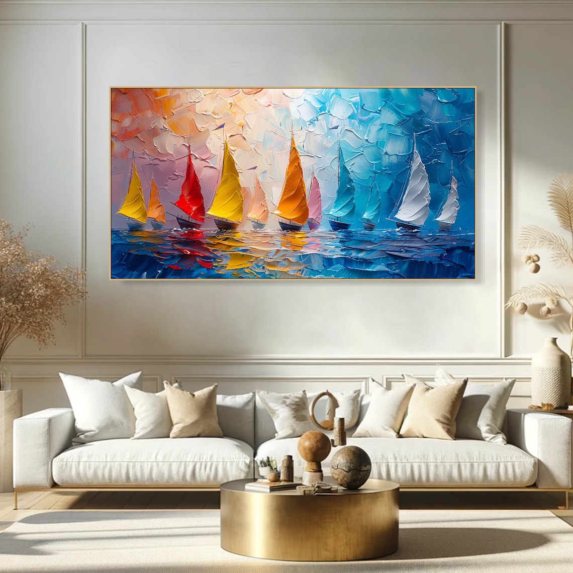 Abstract Sailboat Oil Painting, Colorful Nautical Art Print - Image 2