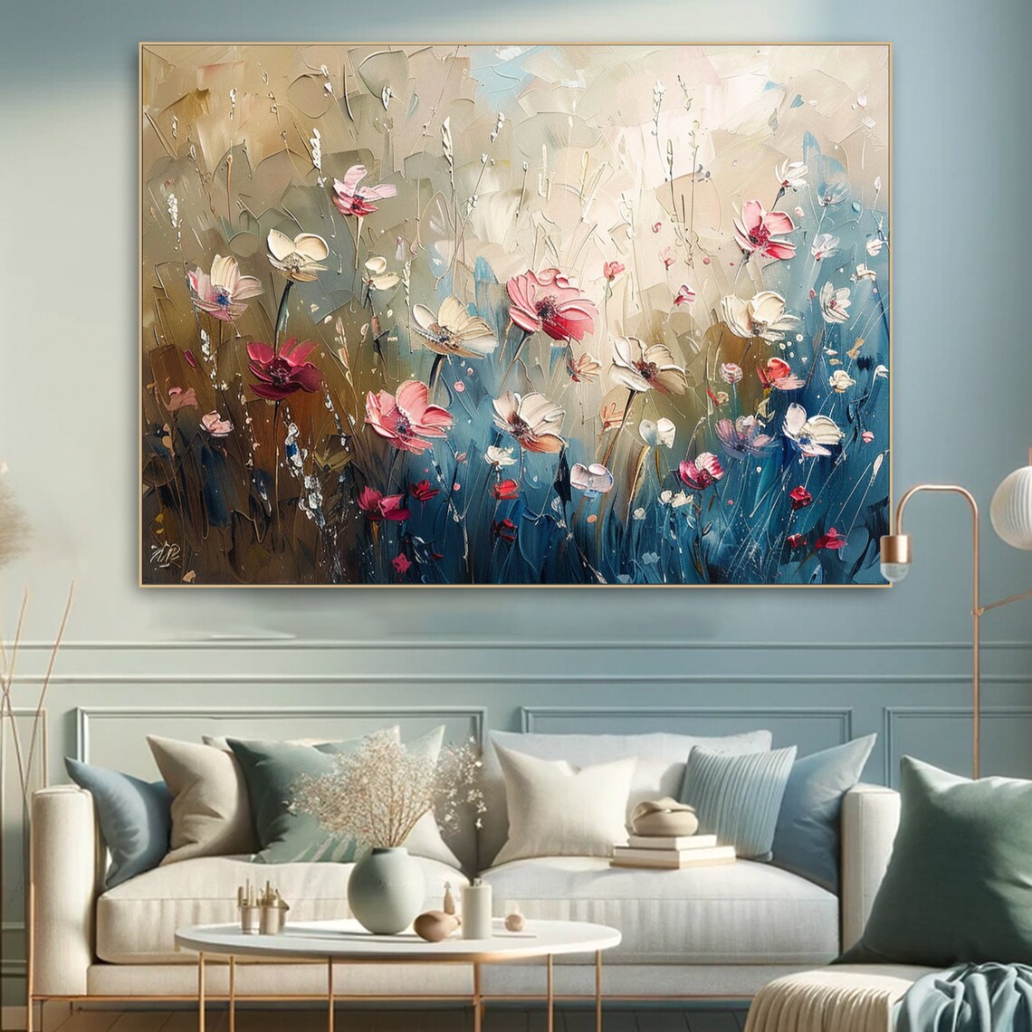 Cream Wildflowers Neutral Beige Blue Elegant Botanical Floral Poster - Image 5