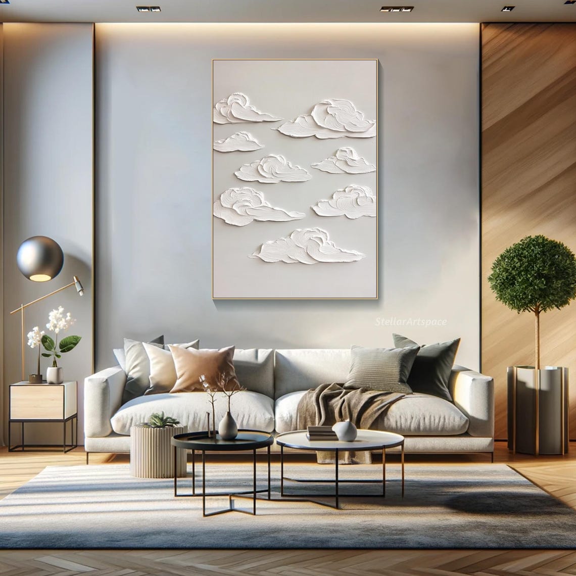 White Sculpted Clouds Minimalist Relief Sky Neutral Cloud Art Poster - Image 3