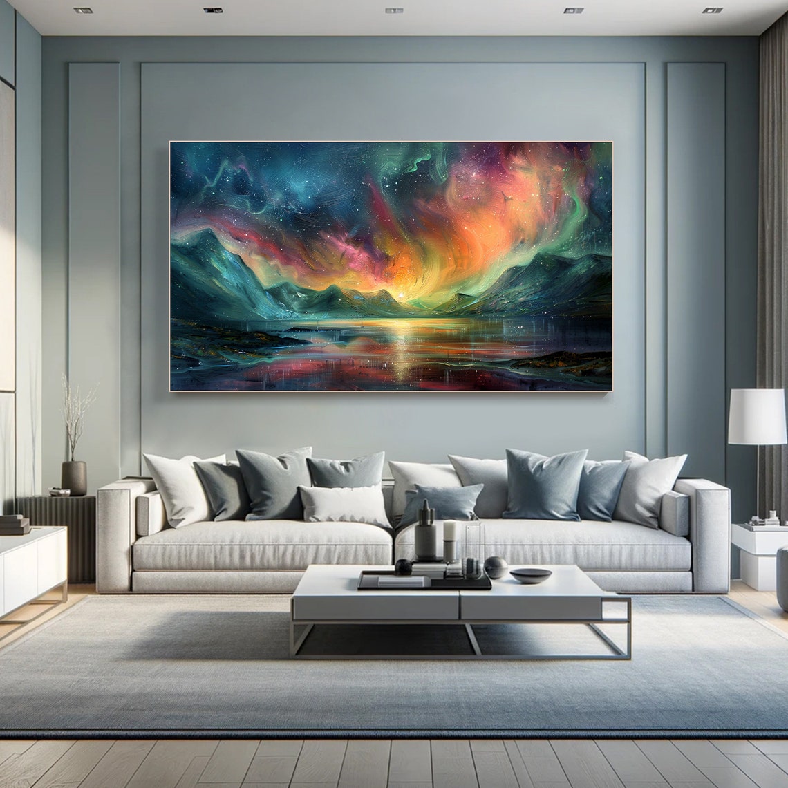 Aurora Borealis Colorful Night Sky Mountain Lake Reflection Poster - Image 5