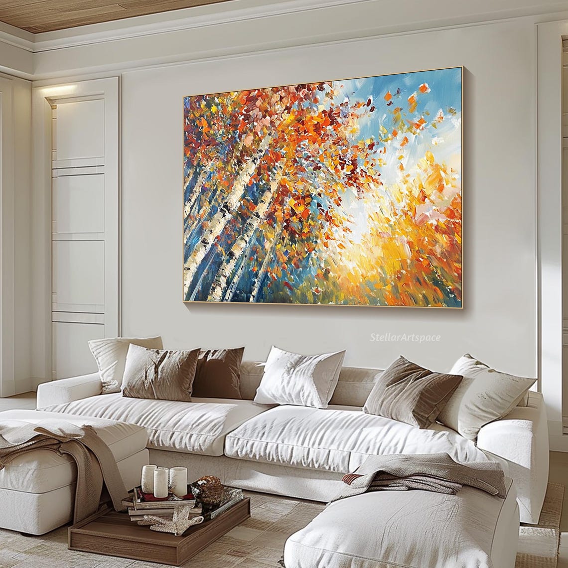 Autumn Birch Trees Orange Canopy Blue Sky Impasto Fall Art Poster - Image 6