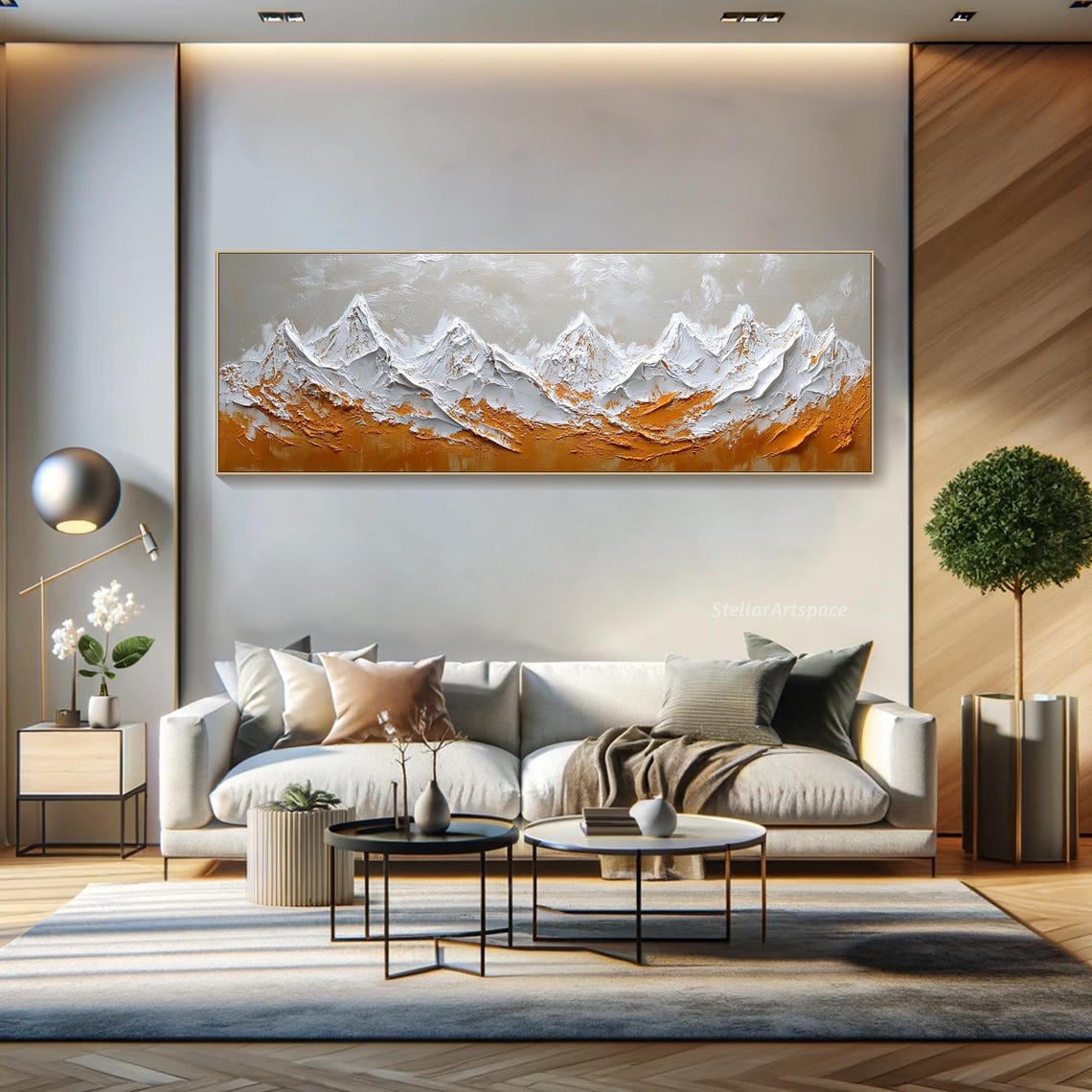 White Ochre Textured Mountain Range Minimalist Abstract Poster - Image 4