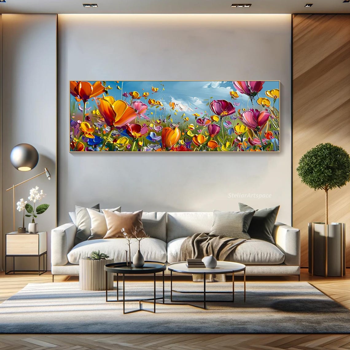 Vibrant Flower Painting On 3d Colorful Floral Art Textured Acrylic Painting Impasto Cheerful Floral Art Living Room Wall Art - Image 4