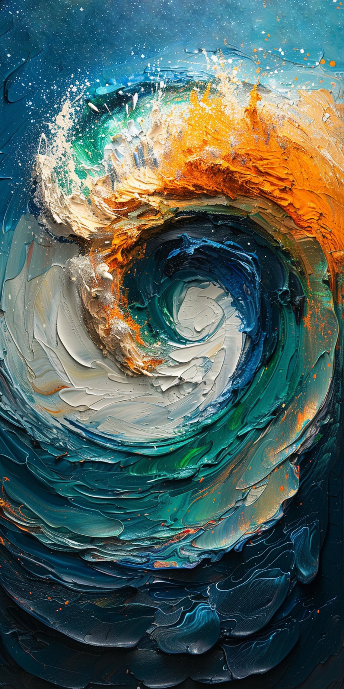 Swirling Teal Ocean Wave Abstract Textured Impasto Vertical Poster - Image 2