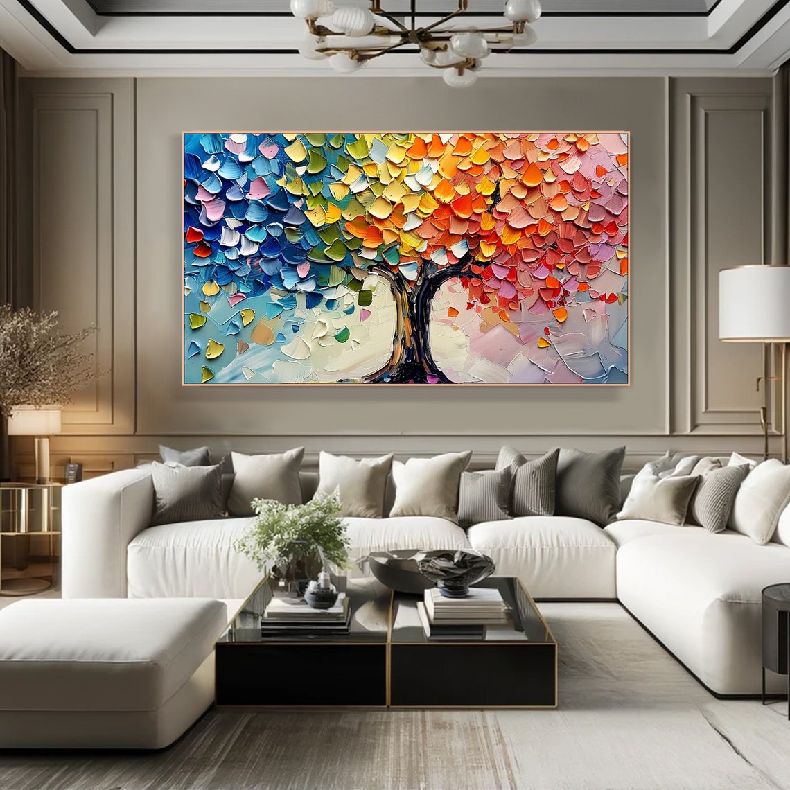 Rainbow Gradient Tree Multicolor Leaves Palette Knife Art Poster - Image 4