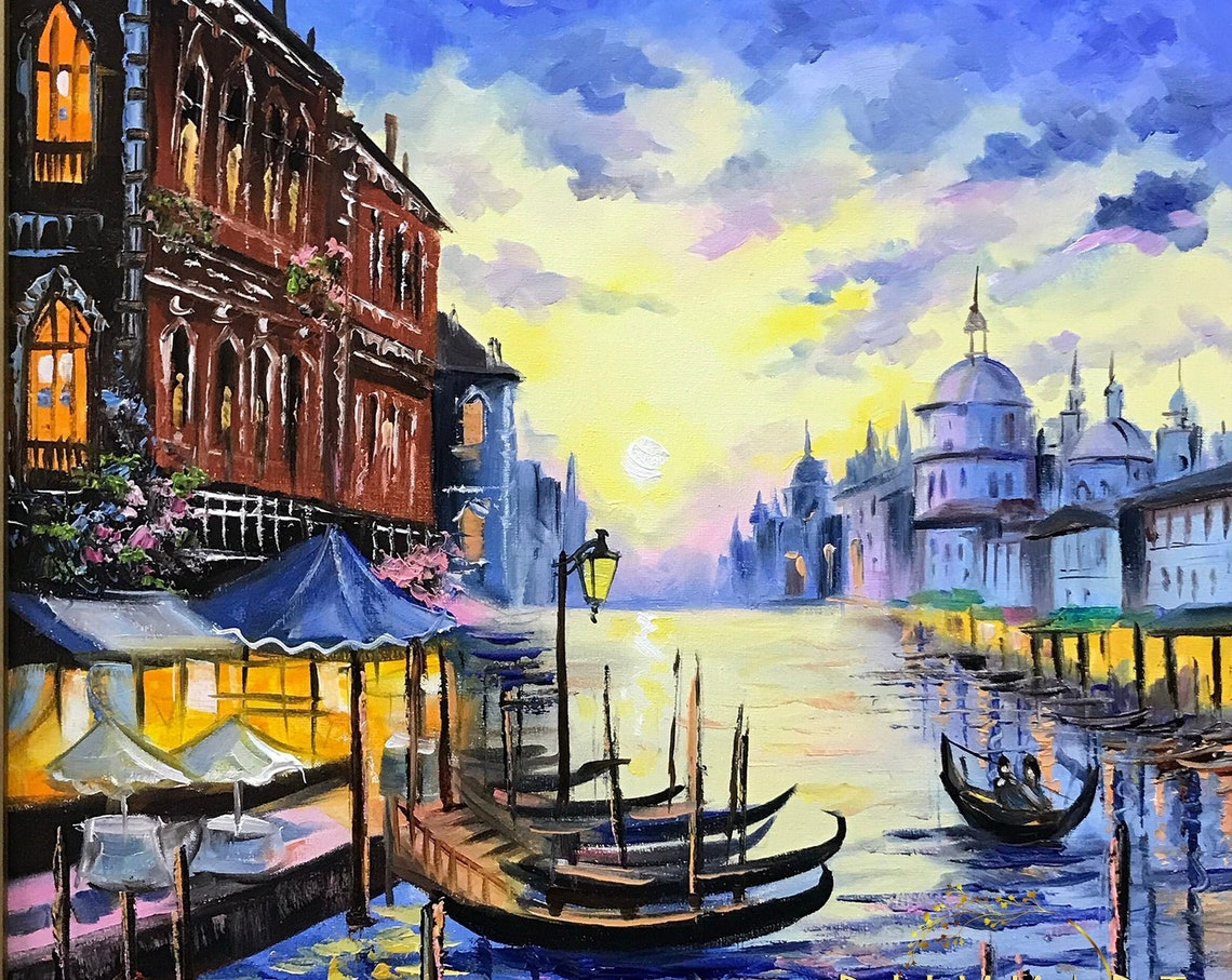 Venice Large Oil Painting Original Venice Canal Art Italy Landscape Oil Paintings Venetian Artwork Framed Venice Grand Canal Oil Paintings - Image 3