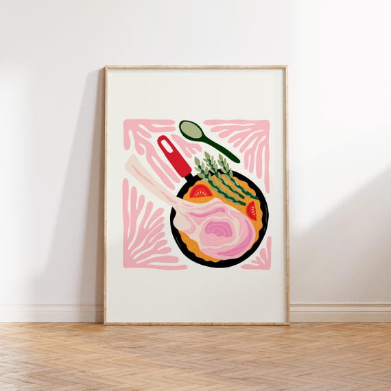 Skillet Food Art Poster, Modern Kitchen Wall Art
