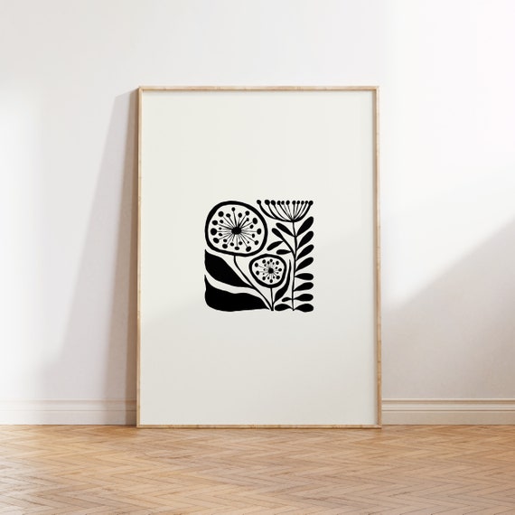Dark Flowers Abstract Botanical Wall Art Print
