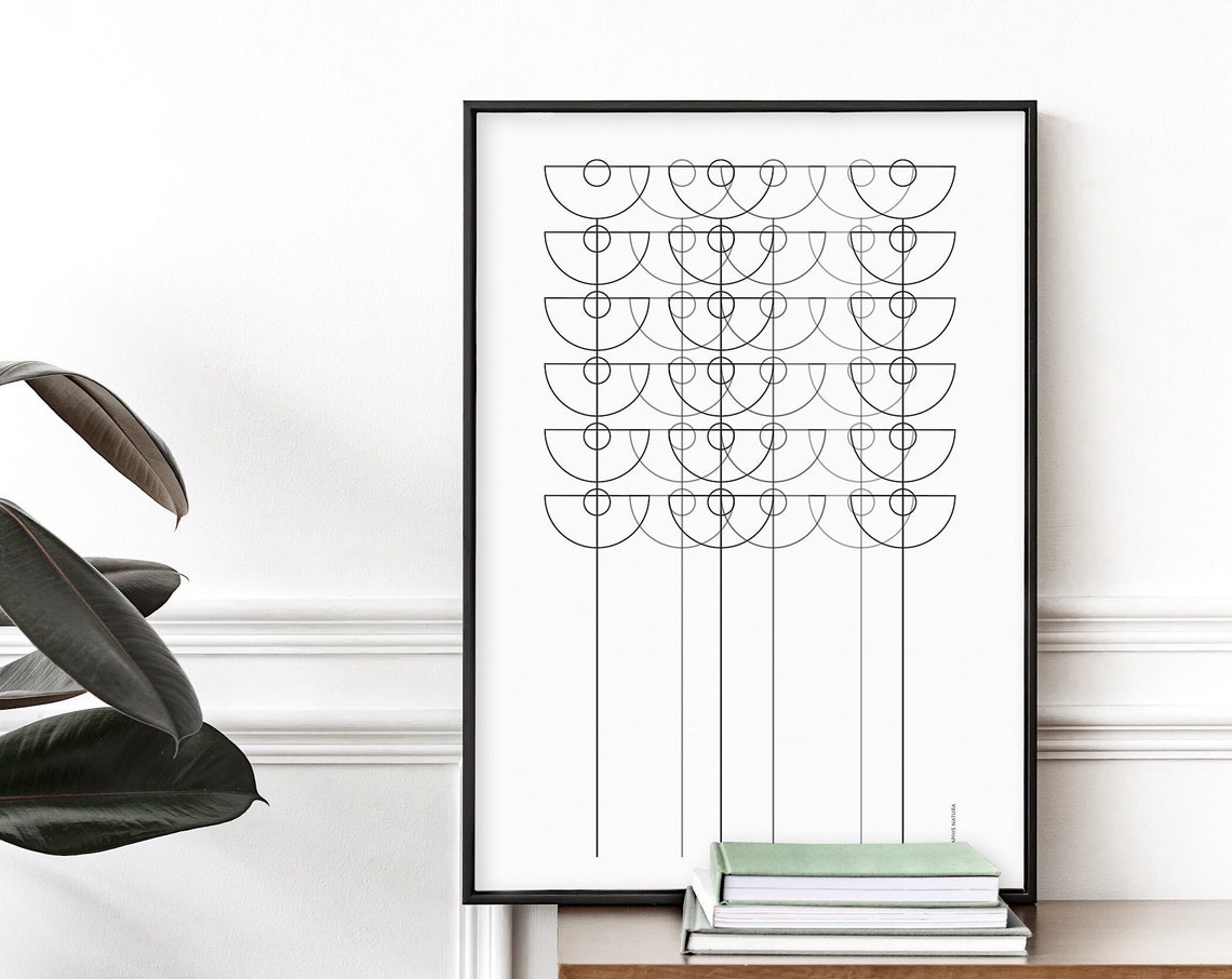 Minimalist Black Line Flower Poster Geometric Scallop Artwork