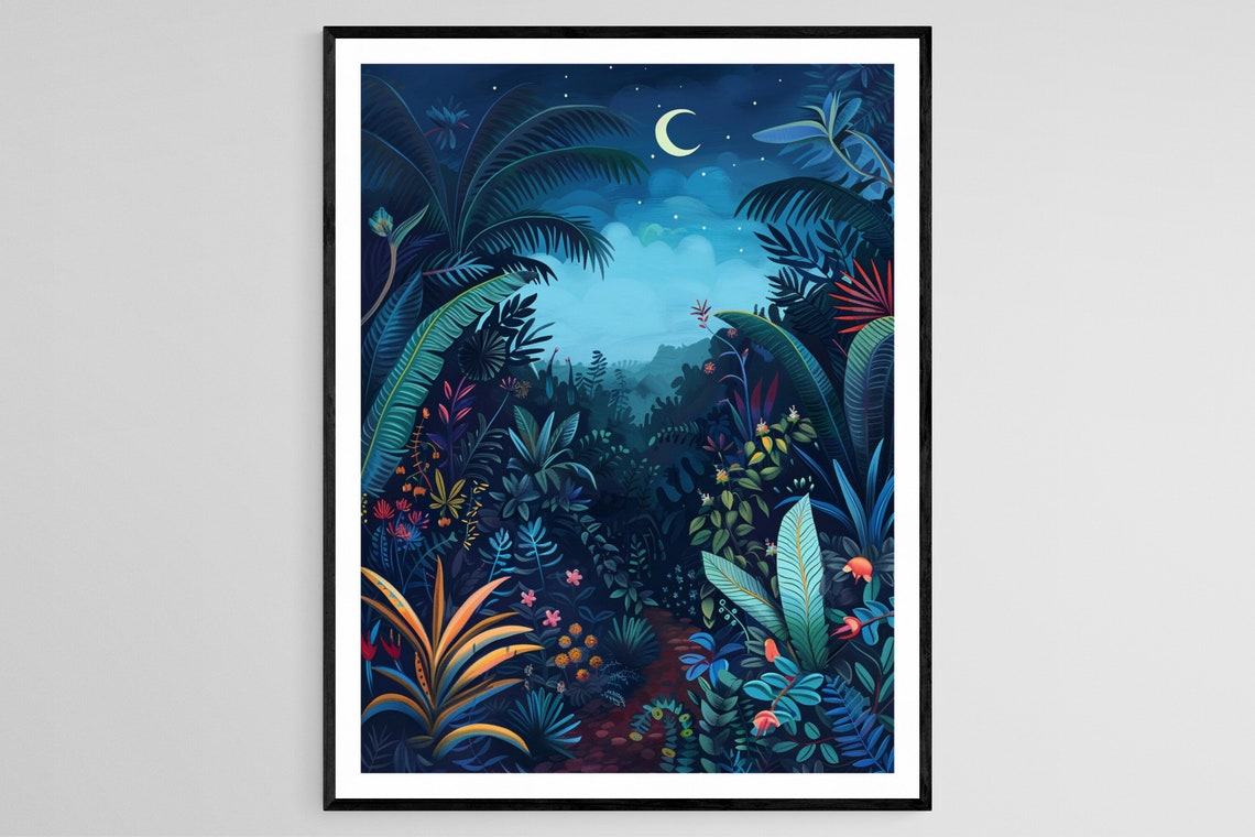 Henri Rousseau Style Painting Vibrant Jungle Art Decorative For Home Decor Unique Gift Idea
