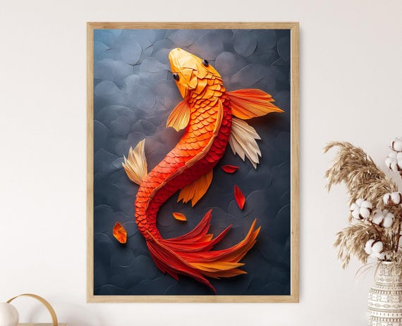 Origami Koi Fish Art Print Japanese Paper Folding Design