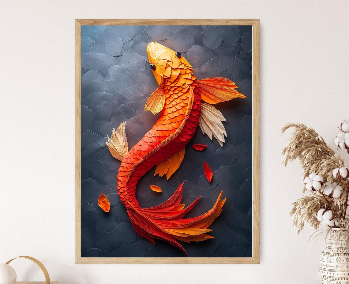 Origami Koi Fish Art Print Japanese Paper Folding Design