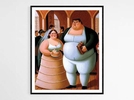 Botero Style Chubby Bride And Groom Wedding Day Funny Art Poster