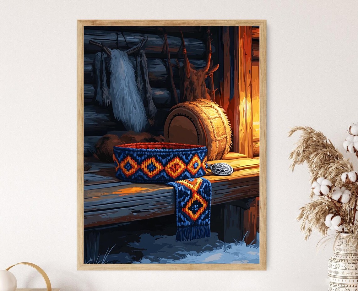 Sami Woven Belt Illustration Duodji Textile Art Indigenous Nordic Weaving