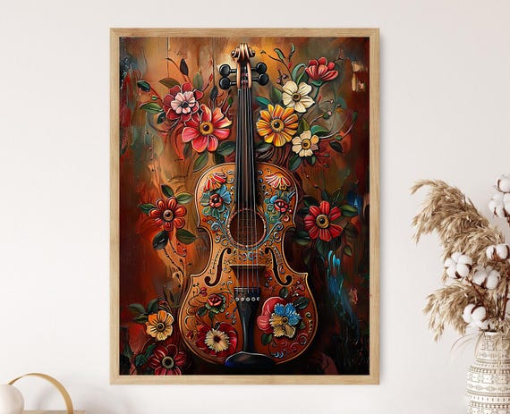 Mexican Talavera Violin Art Print, Music Decor