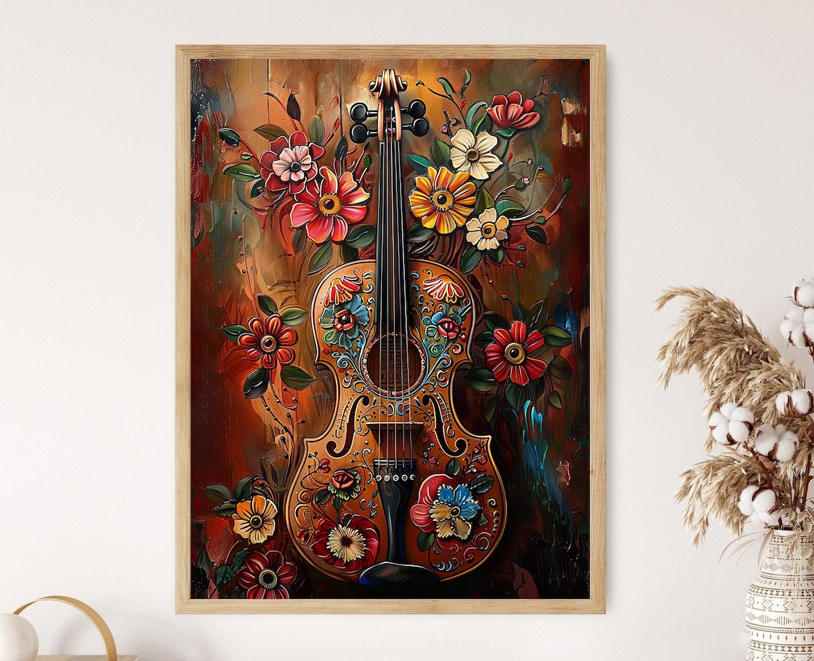 Mexican Talavera Violin Art Print, Music Decor