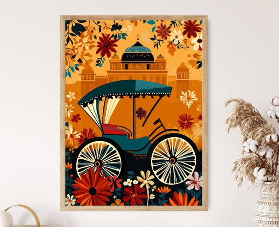 Colorful Rickshaw Art Print Traditional Indian Transport Vibrant Street Life