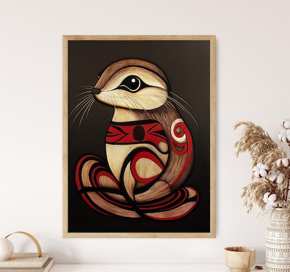 Haida Tribal Otter in Red Black Formline Indigenous Art Poster