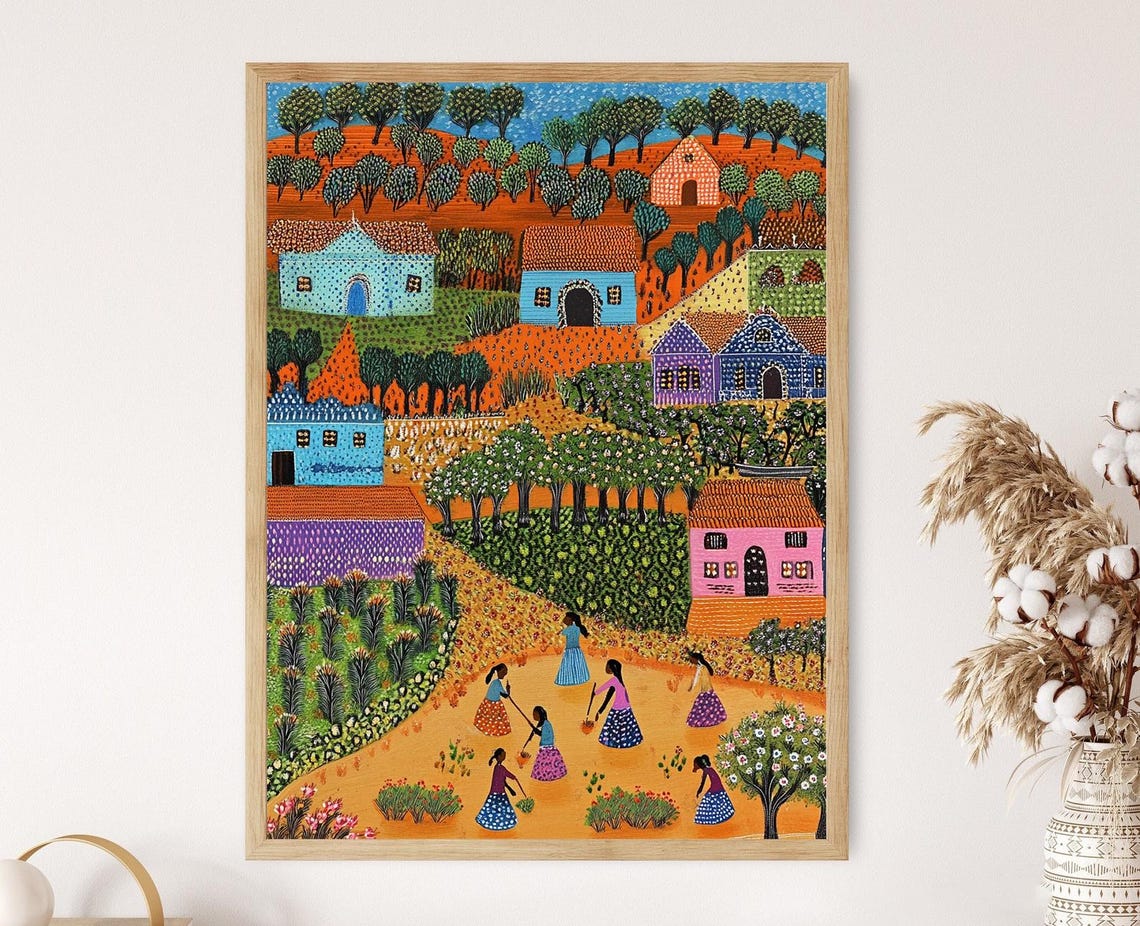 Mithila Village Life Art Print Indian Rural Scene