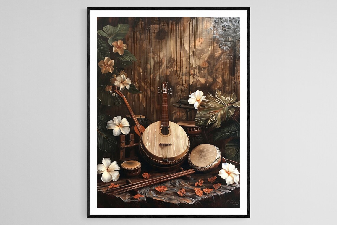 Japanese Musical Instruments, Traditional Decor Art Print