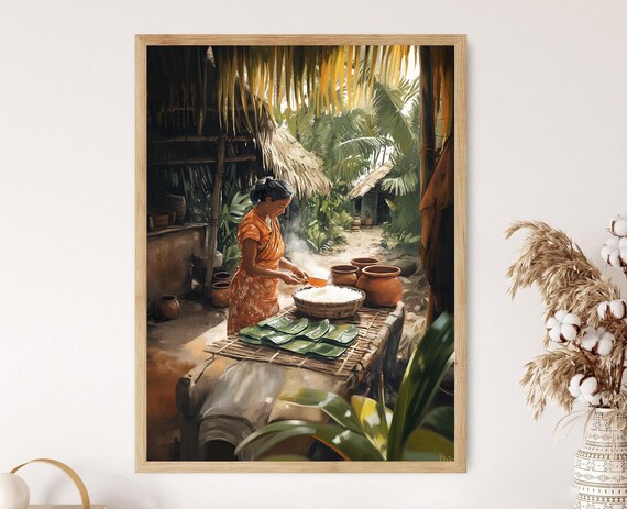 Malagasy Woman Preparing Rice and Ravitoto Art Print