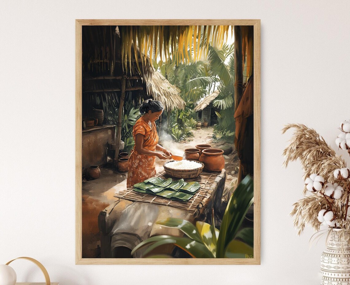 Malagasy Woman Preparing Rice and Ravitoto Art Print