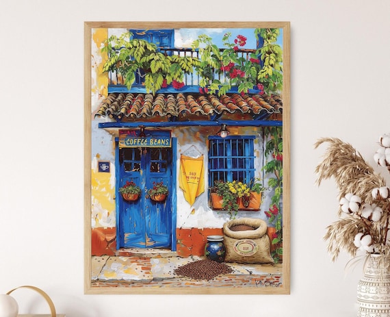 Colombian Coffee Beans, Vibrant Coffee Shop Art Print