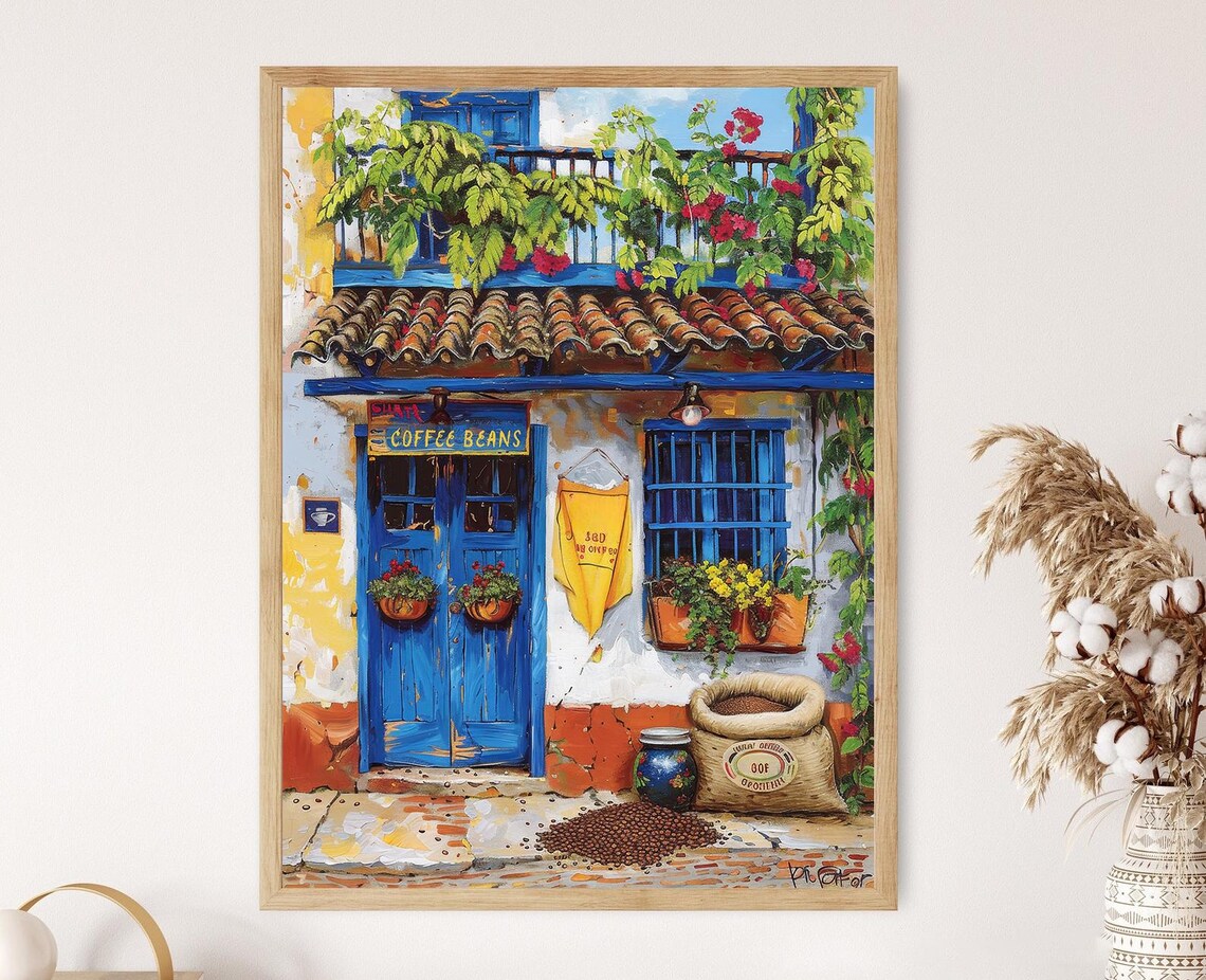 Colombian Coffee Beans, Vibrant Coffee Shop Art Print
