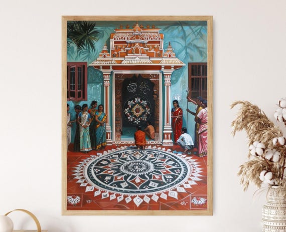 Kolam Design Of A Tamil Home Vibrant Indian Cultural Artwork