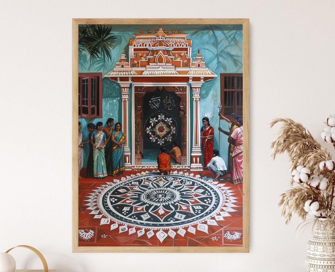 Kolam Design Of A Tamil Home Vibrant Indian Cultural Artwork