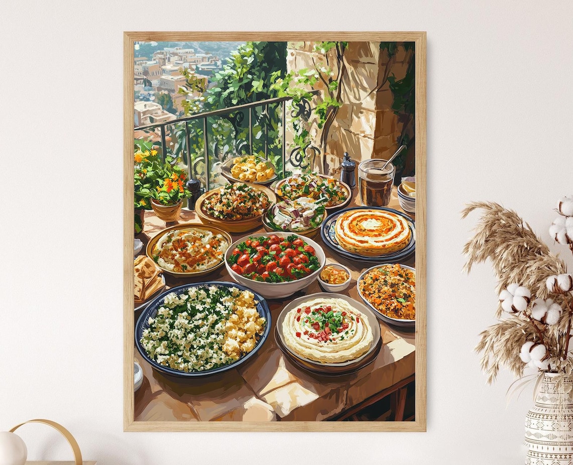 Beirut Meze Table, Mediterranean Food Art Print
