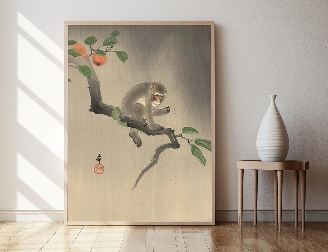 Japanese Macaque On Persimmon Branch Ohara Koson Woodblock Poster