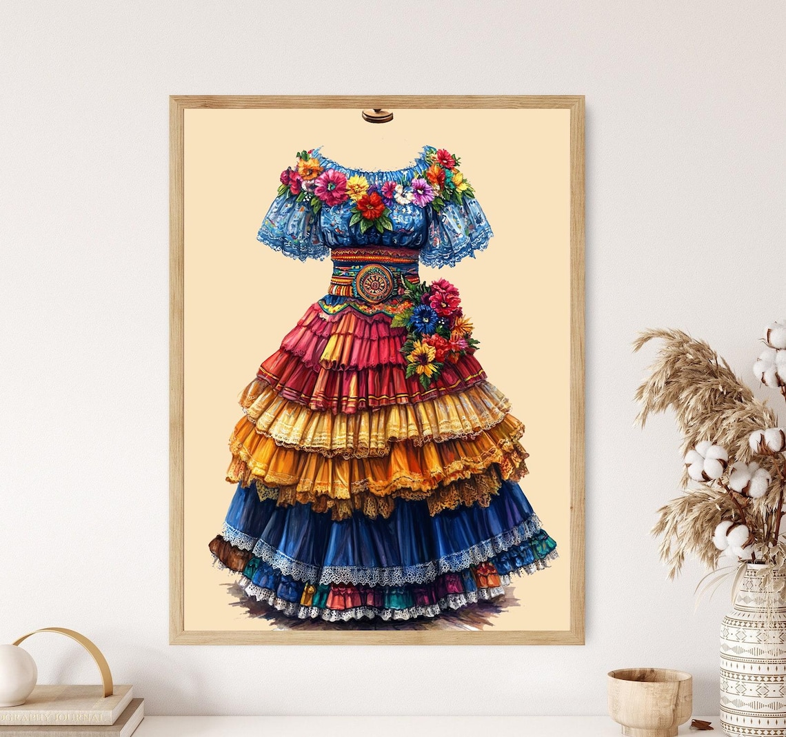 Puerto Rican Bomba Dress And Headdress, Art Print