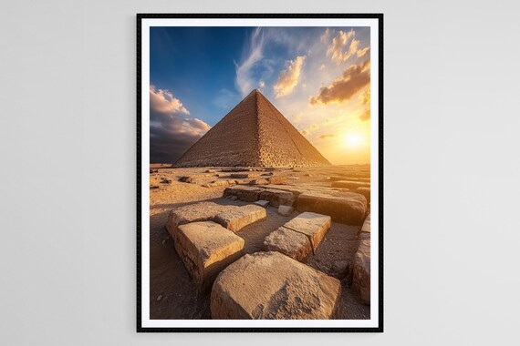 Great Pyramid Of Giza Art Print Ancient Wonder And Sunset Glow