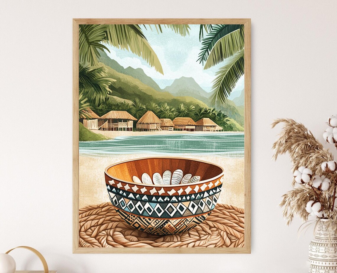 Fijian Shell Bowl Traditional Oceanic Art Print