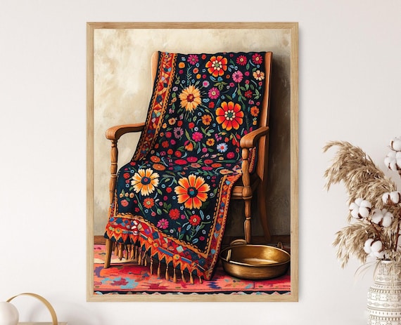 Afghan Embroidery Art Print Handwoven Tribal Textile Traditional Cultural Decor