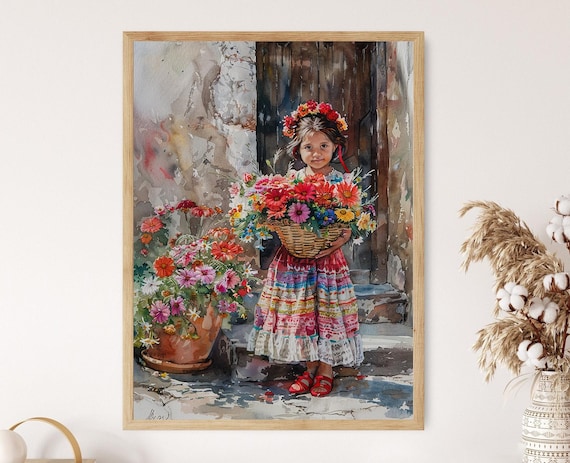 Little Mexican Girl Selling Flowers Art Print